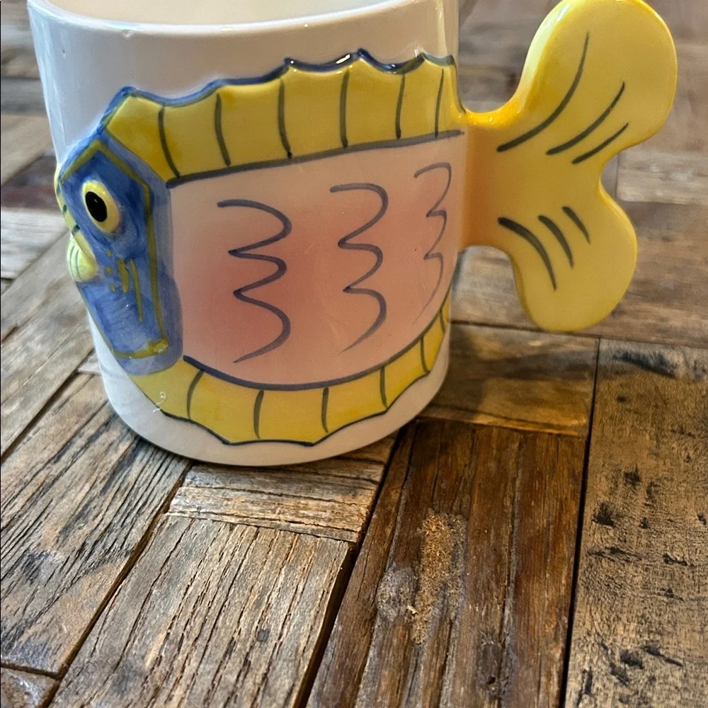 Pier 1 Ceramic Seaside Fish Tail Coffee Mug Made in Japan